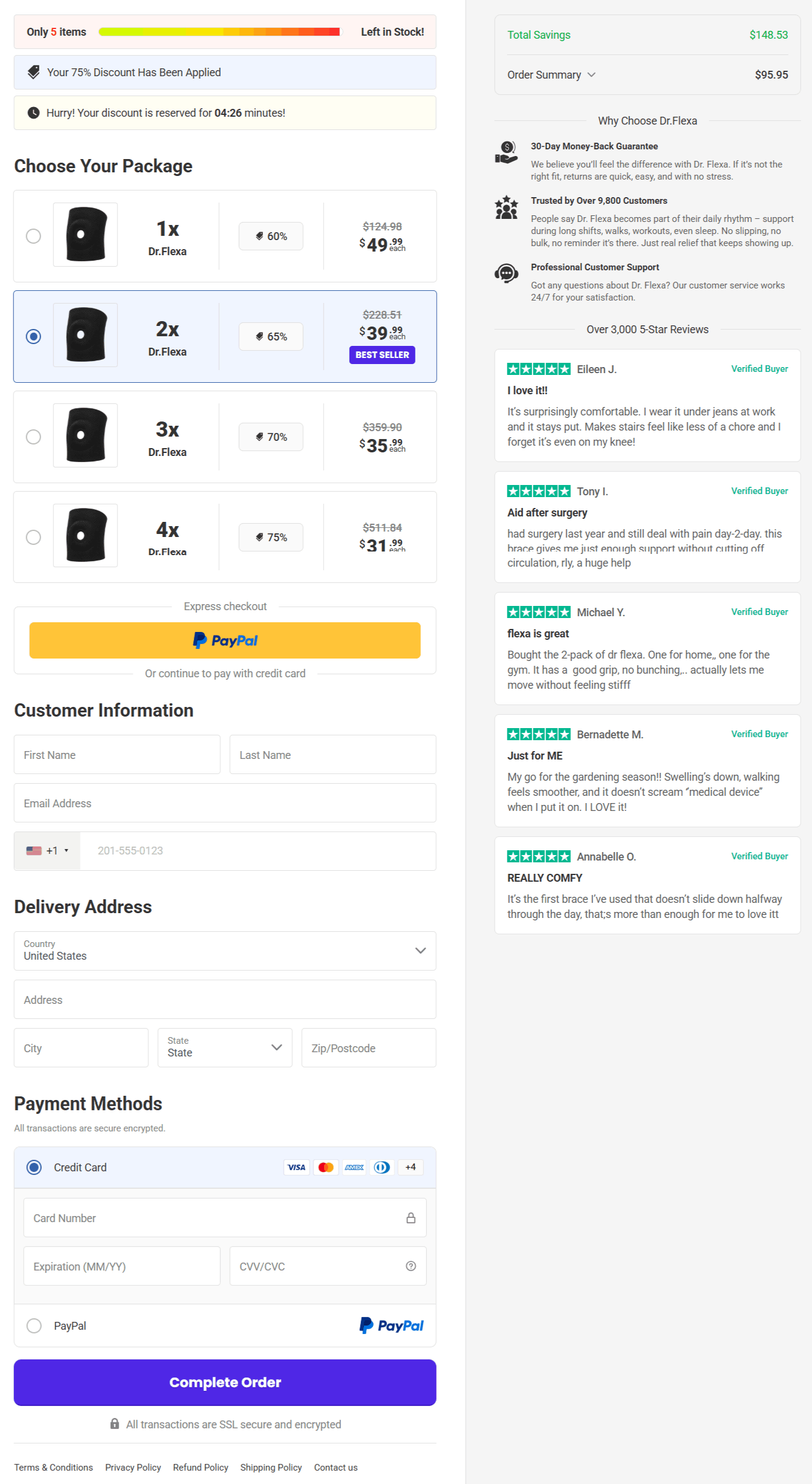 DrFlexa Knee Brace checkout page